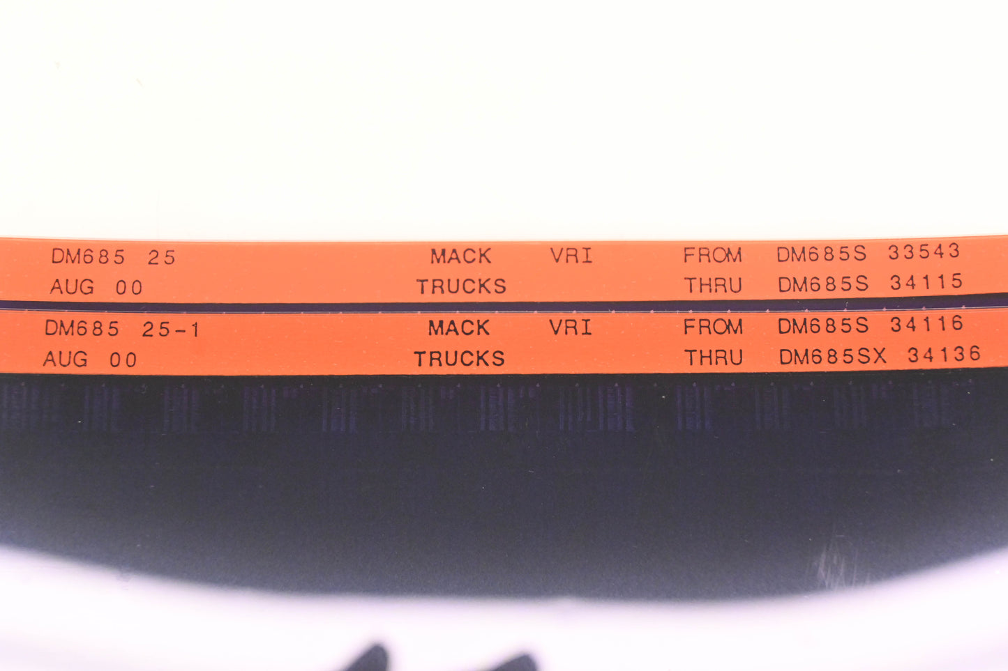 Mack DM685 25, DM685 25-1 DM685S33543 - DM685SX34136 VRI Microfiche Lot of 2 NOS