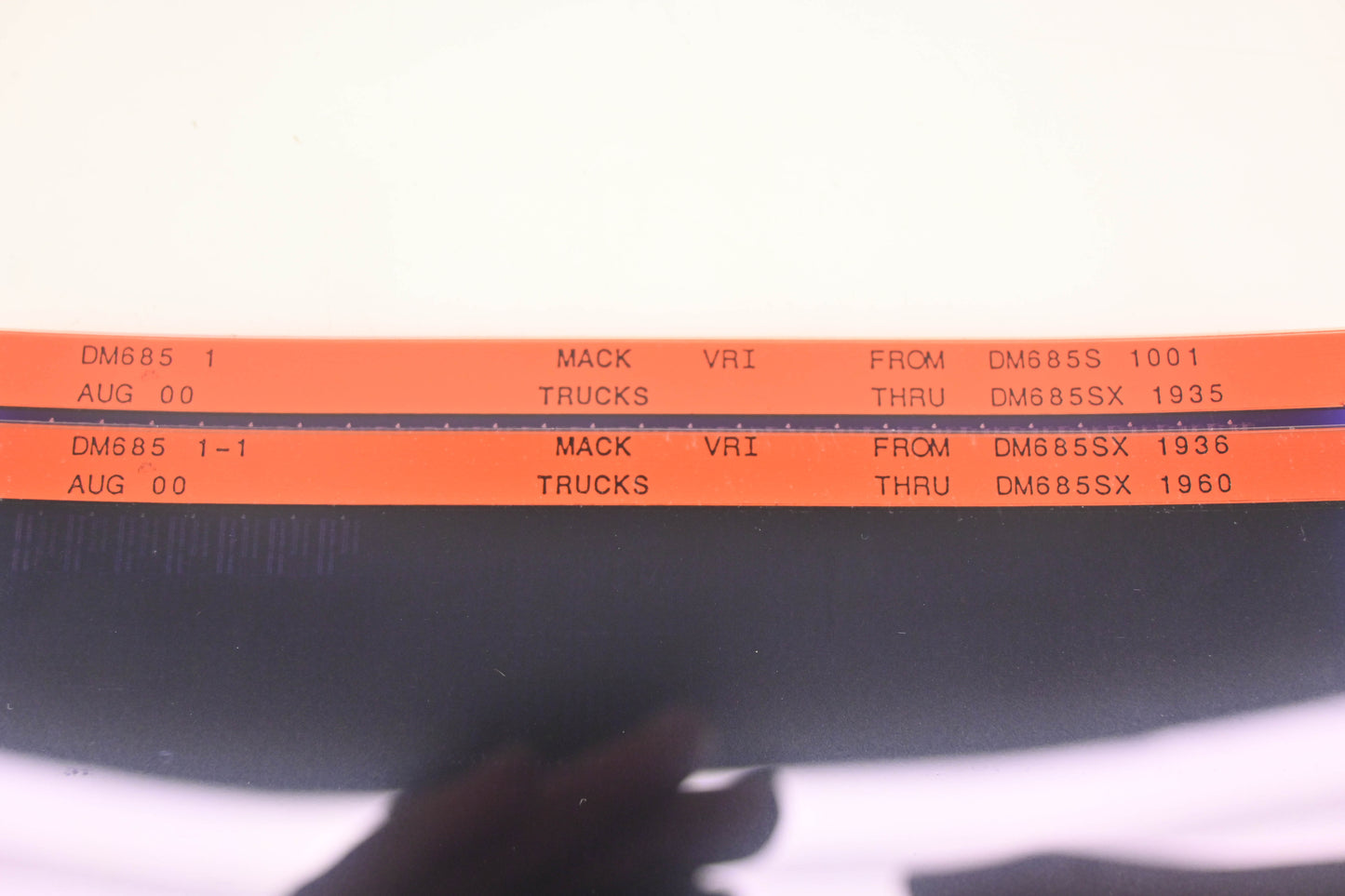 Mack DM685 1, DM685 1-1 DM685S1001 - DM685SX1960 VRI Microfiche Lot of 2 NOS