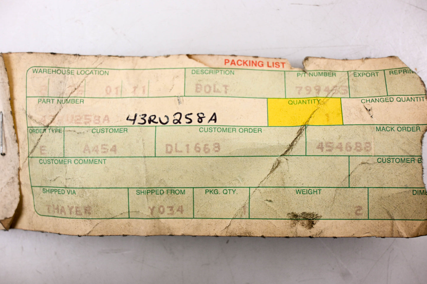 Mack 43RU258A Bolt Lock Ring Kit NOS