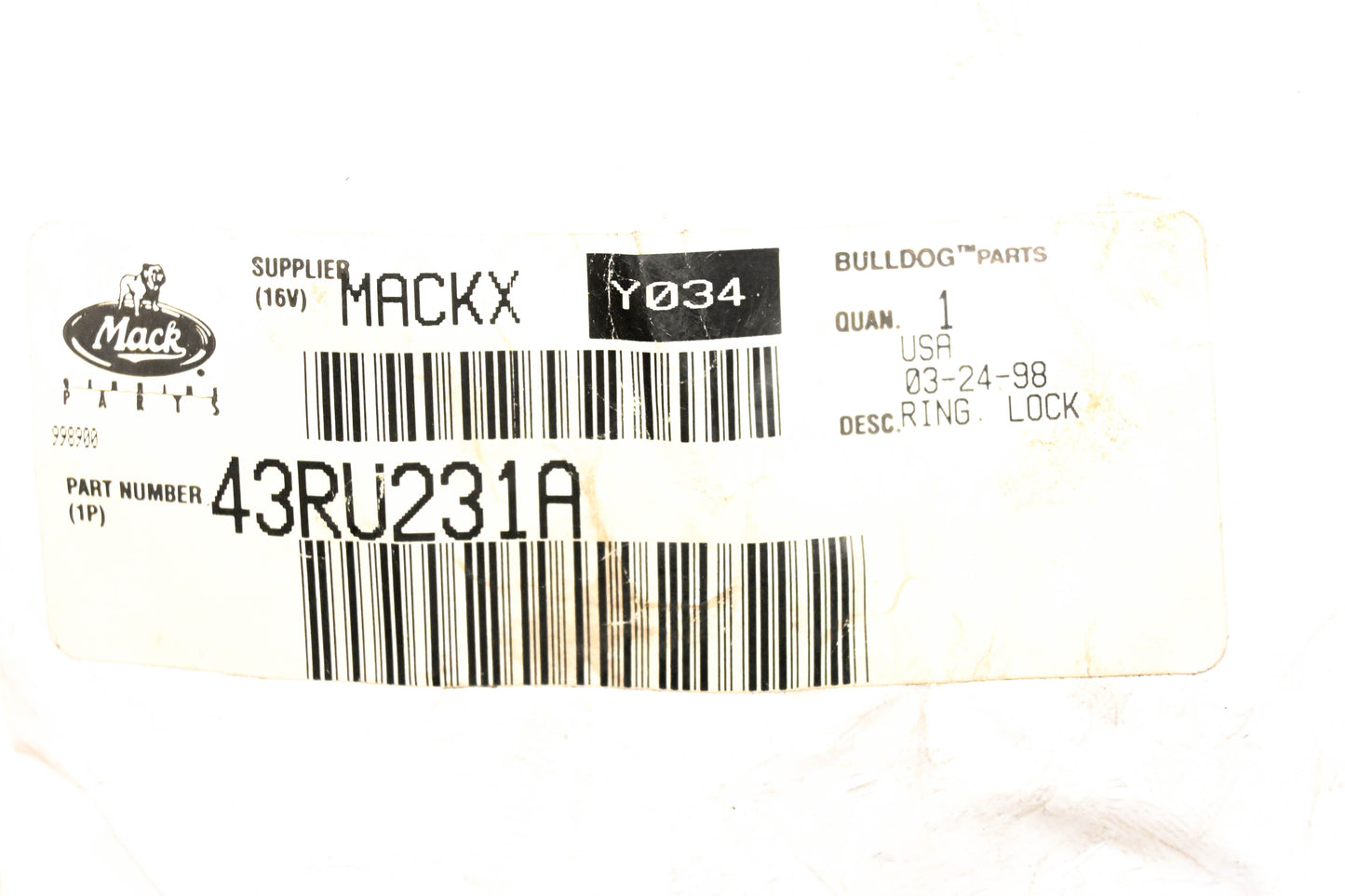 Mack 43RU231A Bolt Lock Ring Kit NOS