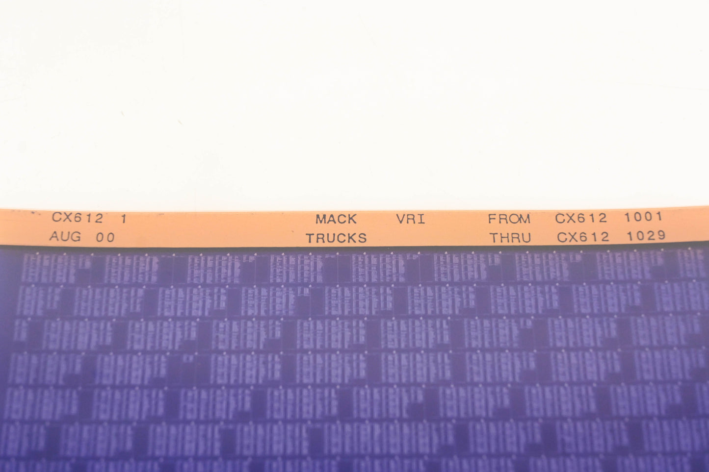 Mack CX612 1 CX6121001 - CX6121029 VRI Microfiche NOS