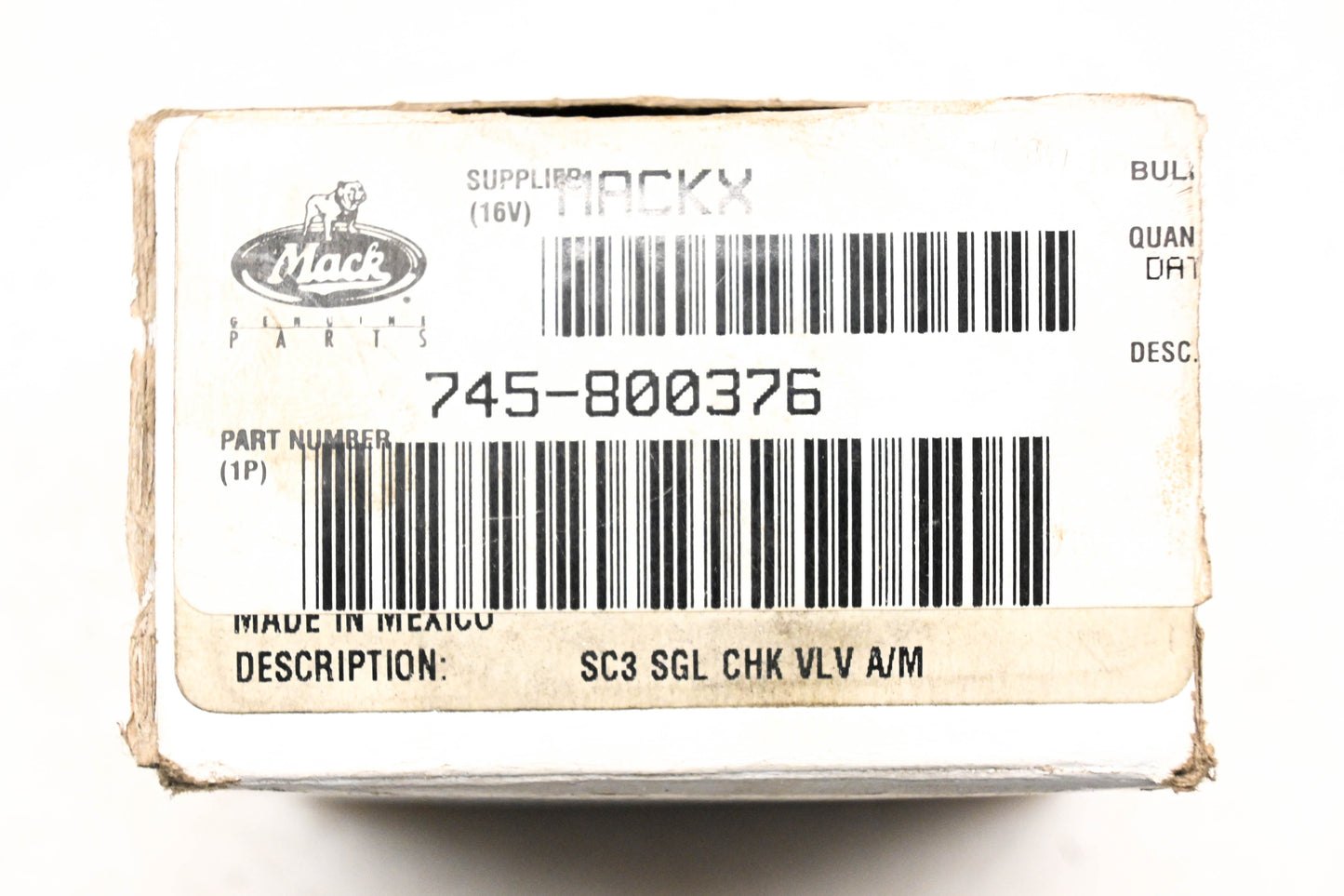 Mack 745-800376, 745800376 SC-3 Single Check Valve NOS