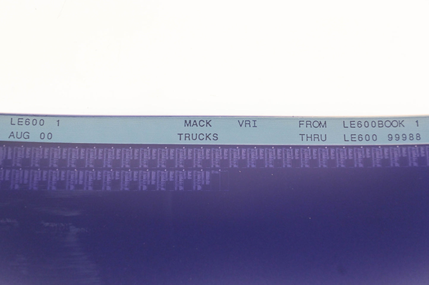 Mack LE600 1 LE600BOOK1 -LE60099988 VRI Microfiche NOS