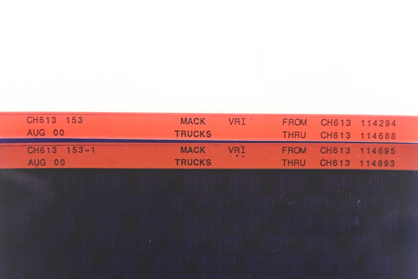 Mack CH613 153, CH613 153-1 CH613114294 - CH613114893 VRI Microfiche Lot of 2 NOS