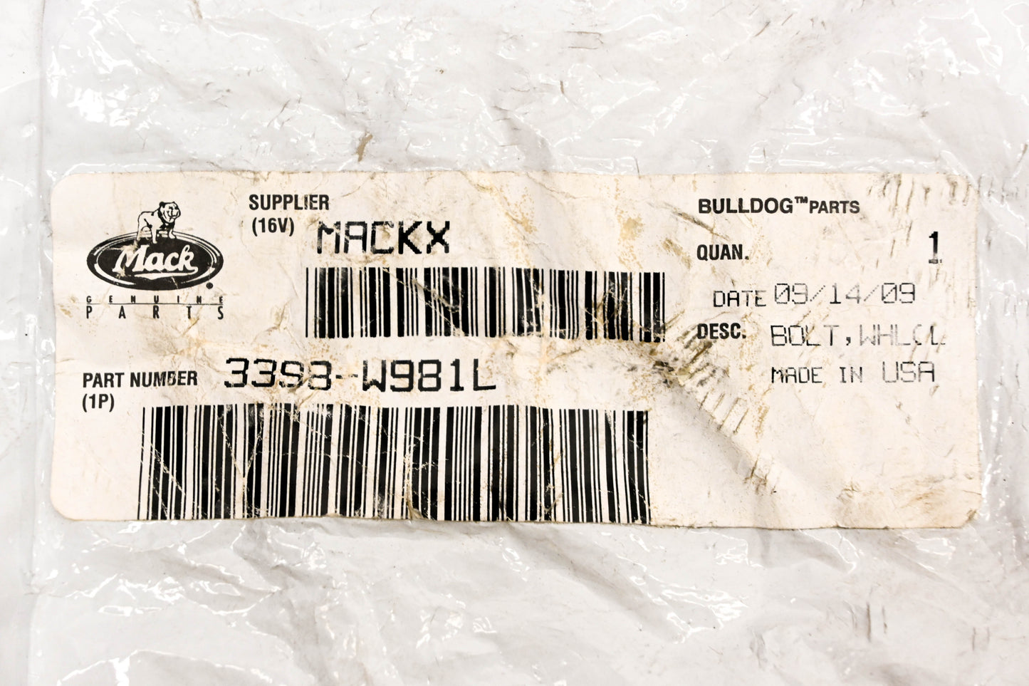 Mack 3398-W981L Lefthand Wheel Stud NOS