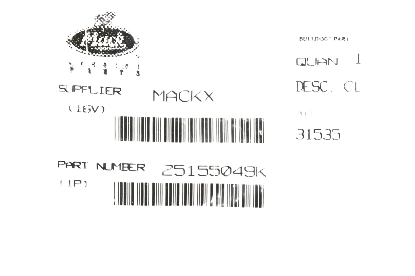 Mack 25155049K J-Bolt NOS