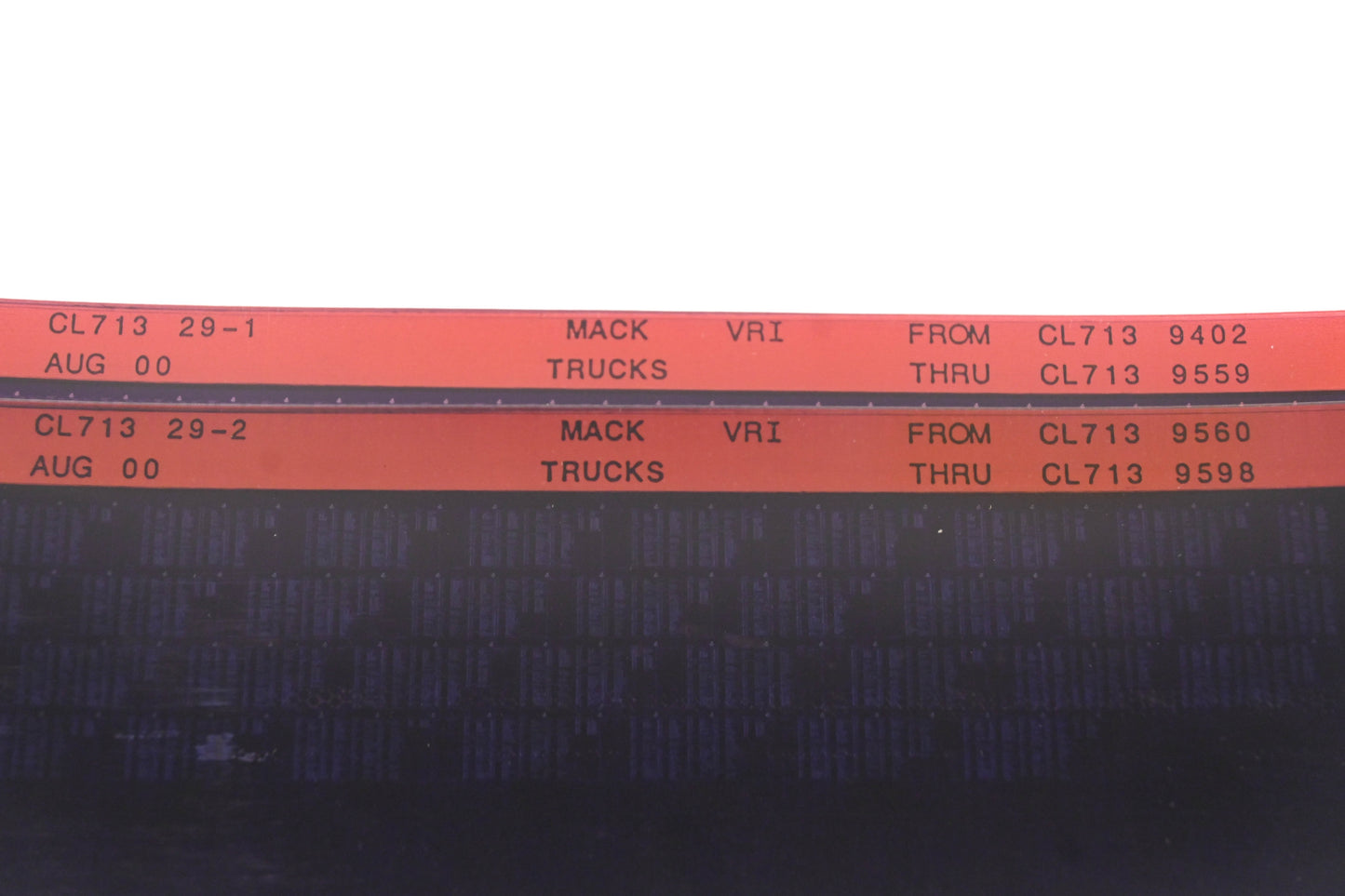 Mack CL713 29-1, CL713 29-2 CL7139402 - CL7139598 VRI Microfiche Lot of 2 NOS