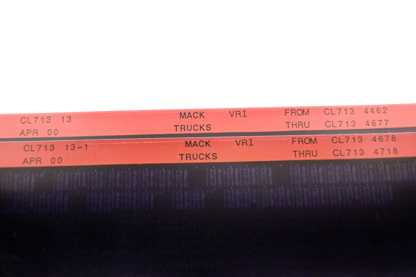 Mack CL713 13, CL713 13-1 CL7134462 - CL7134718 VRI Microfiche Lot of 2 NOS