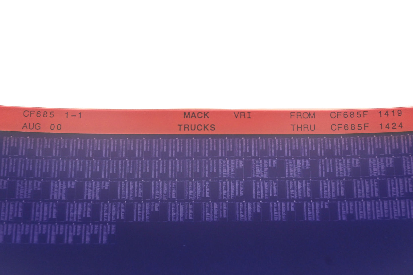 Mack CF685 1-1 CF685F1419 - CF685F1424 VRI Microfiche NOS