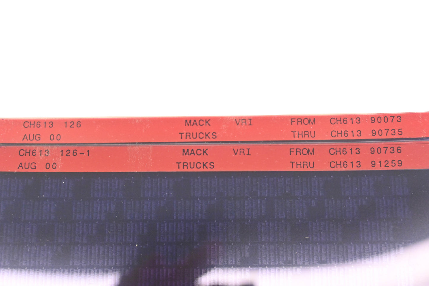 Mack CH613 126, CH613 126-1 CH61390073 - CH61391259 VRI Microfiche Lot of 2 NOS