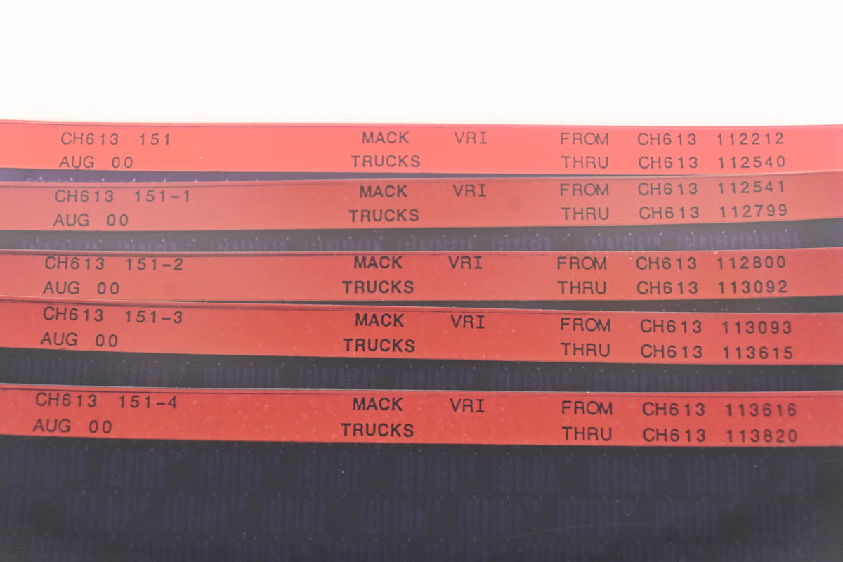 Mack CH613 151, CH613 151-1, CH613 151-4 CH613112212 - CH613113820 VRI Microfiche Lot of 5 NOS