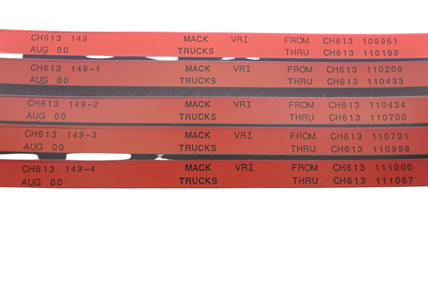 Mack CH613 149, CH613 149-1, CH613 149-4 CH613109961 - CH613111067 VRI Microfiche Lot of 5 NOS