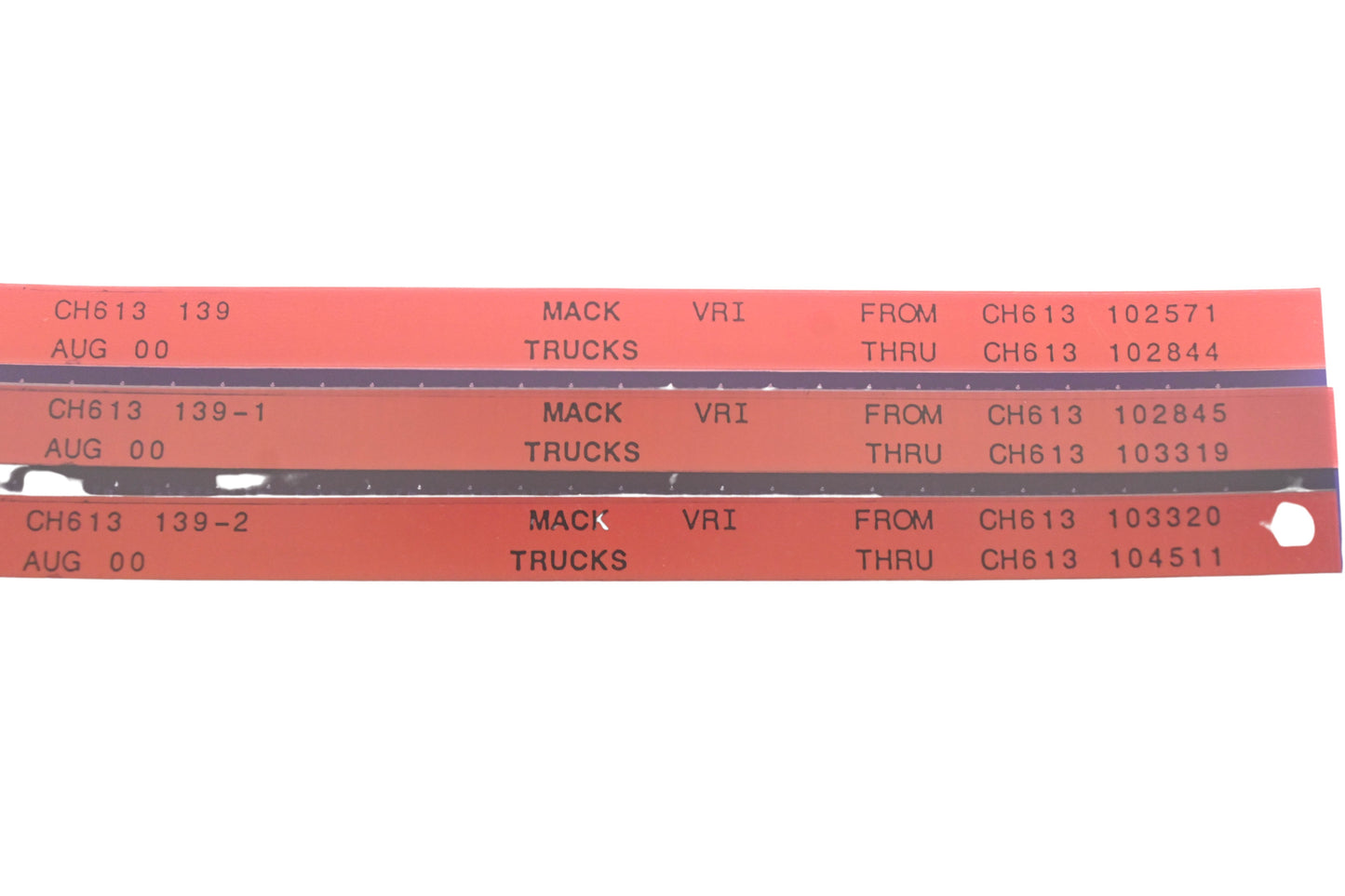 Mack CH613 139, CH613 139-1, CH613 139-2 CH613102571 - CH613104511 VRI Microfiche Lot of 3 NOS