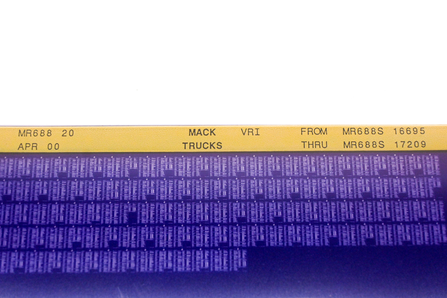 Mack MR688 20 MR688S16695 - MR688S17209 VRI Microfiche NOS