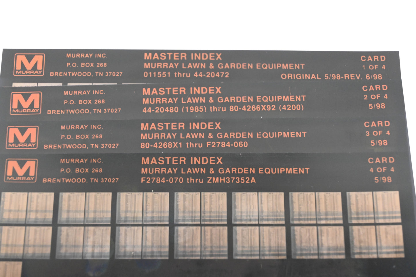 Murray AN002-97 Master Index Lawn & Garden Equipment Rev:6/98 Microfiche Lot