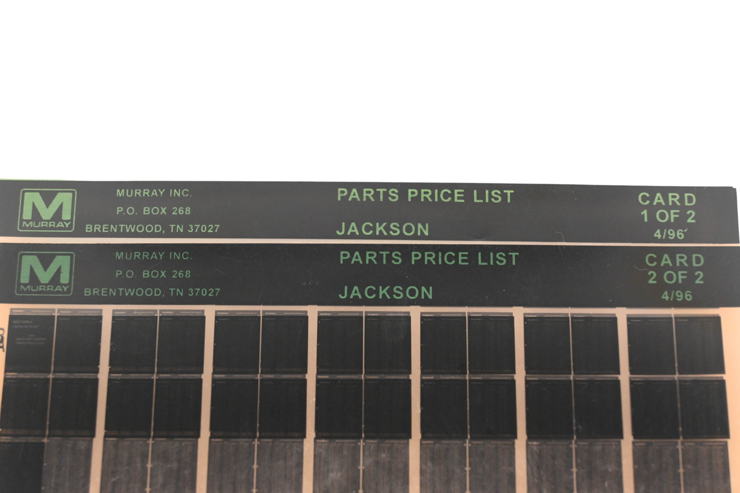 Murray AN002-98 Jackson Parts Price List Rev:4/96 Microfiche Lot
