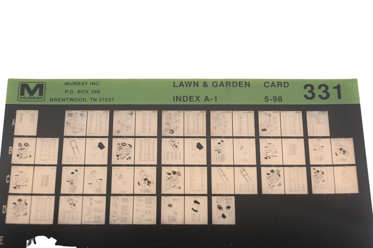 Murray 331 Lawn & Garden Index A-1 Rev:5/98 Microfiche