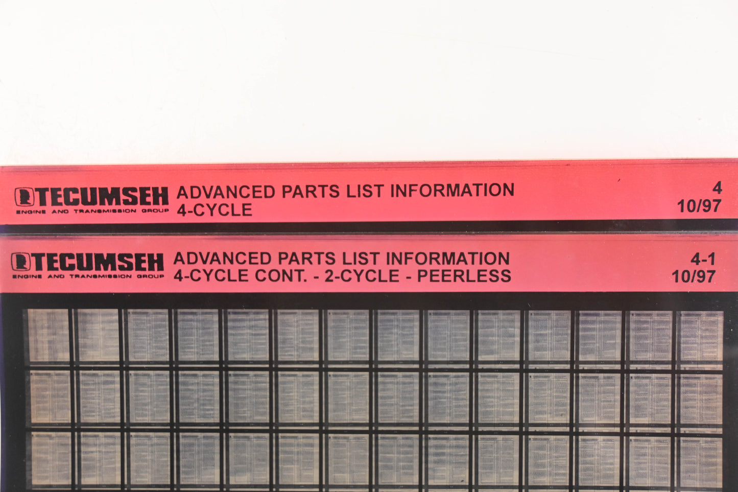 OEM Tecumseh 4, 4-1 4-Cycle Advanced 2-Cycle Peerless Parts List Information Rev:10/97 Microfiche Lot