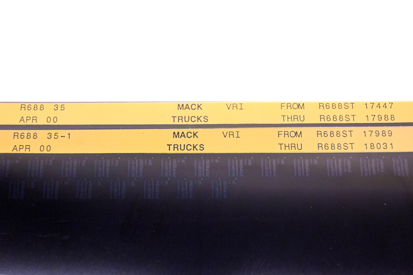 Mack R688 35, R688 35-1 R688ST17447 - R688ST18031 VRI Microfiche Lot of 2 NOS