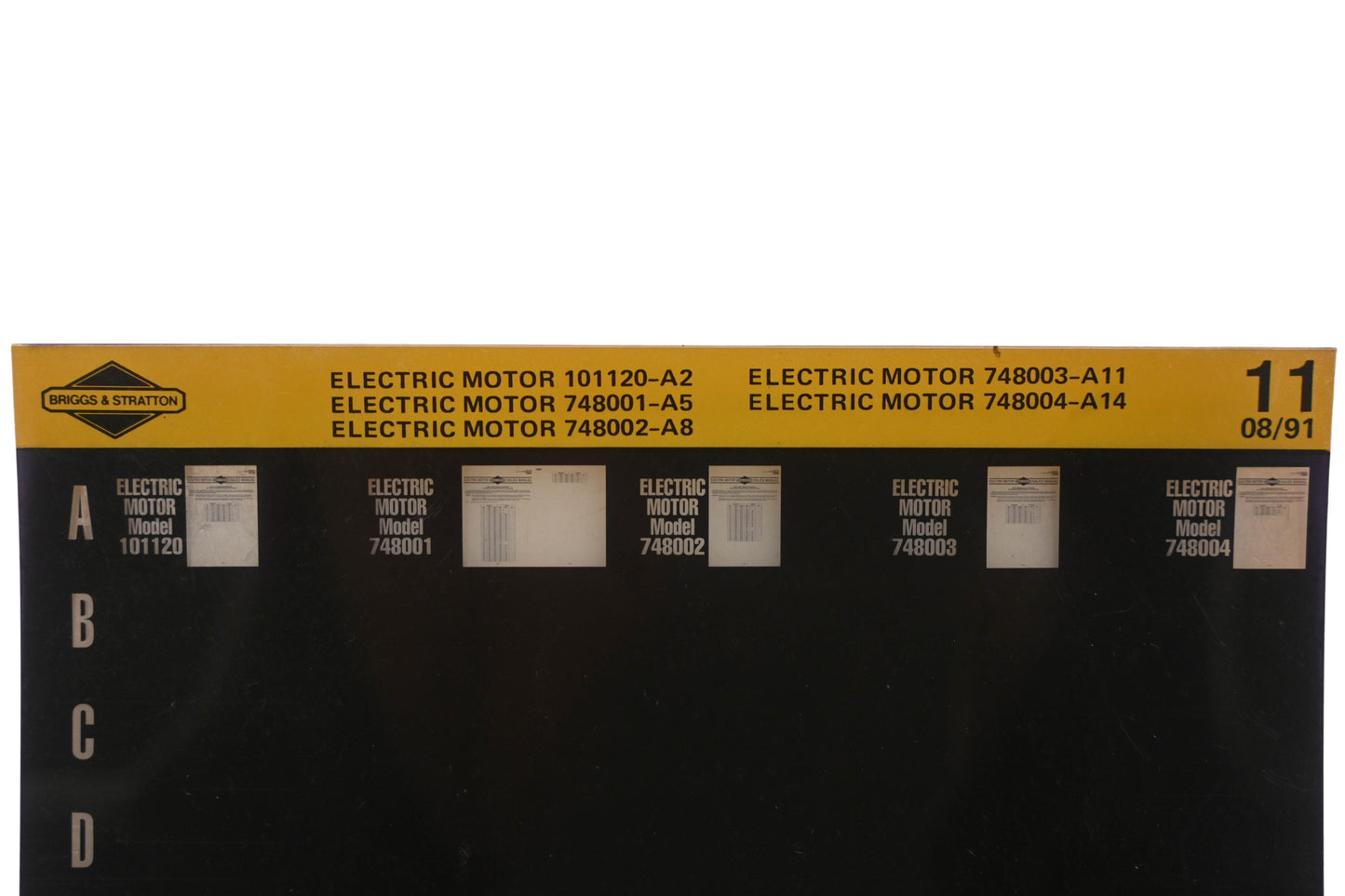 OEM Briggs & Stratton 11 Electric Motor Info Rev:8/91 Microfiche
