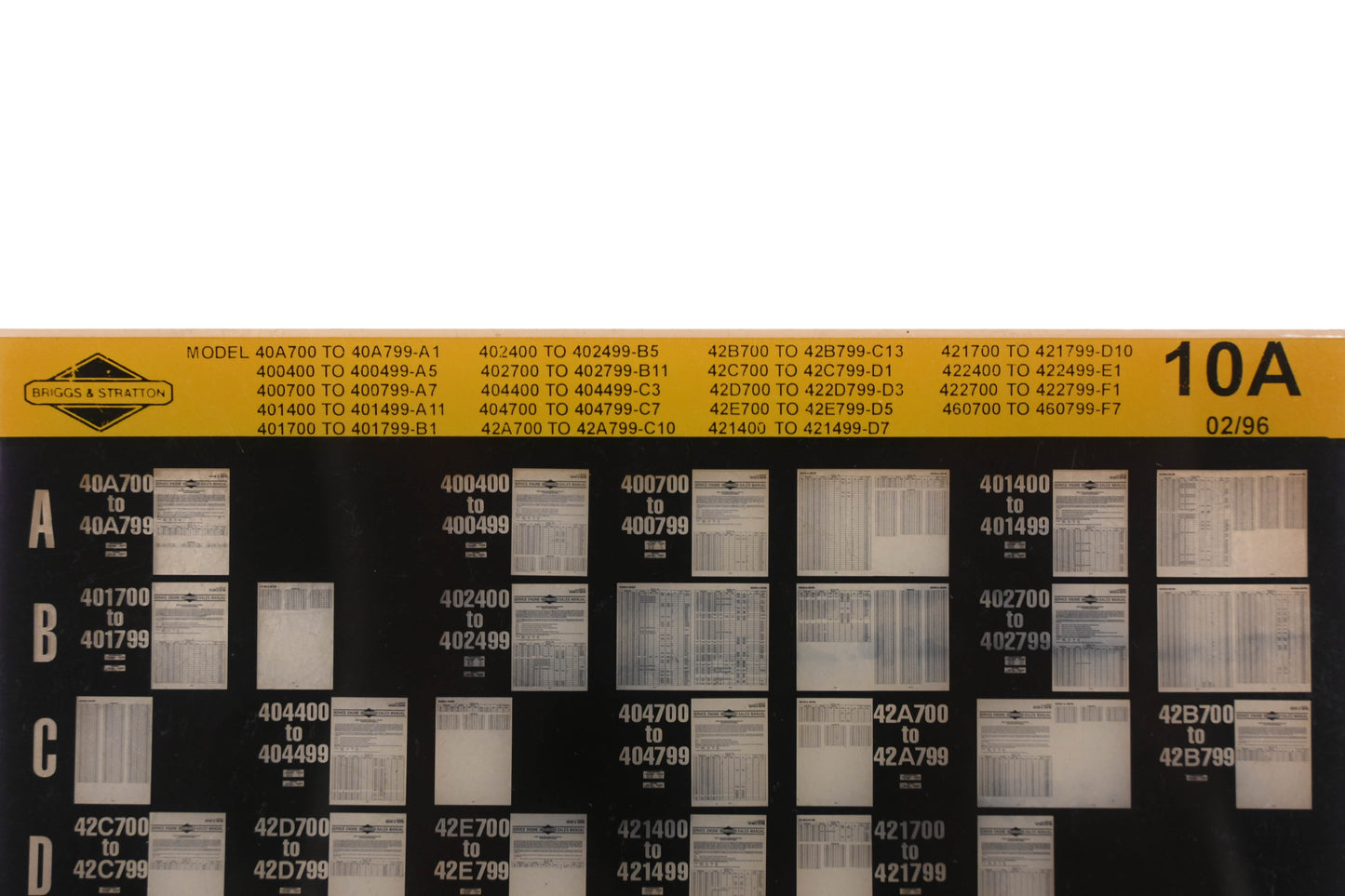 OEM Briggs & Stratton 10A Model Info Rev:2/96 Microfiche