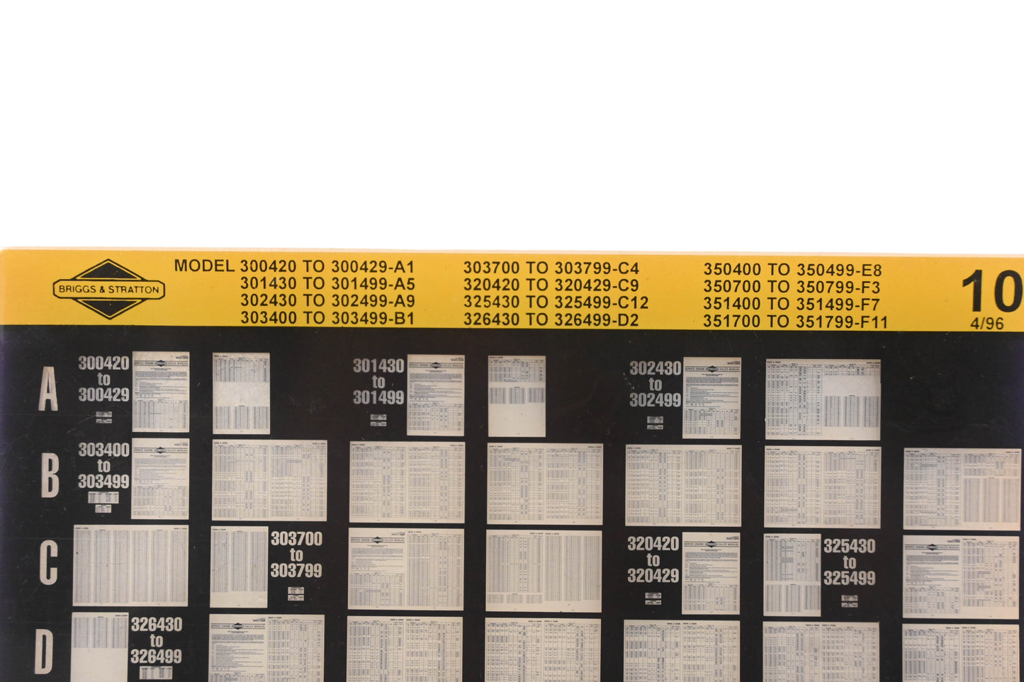 OEM Briggs & Stratton 10 Model Info Rev:4/96 Microfiche