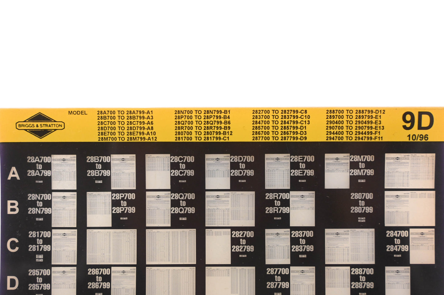 OEM Briggs & Stratton 9D Model Info Rev:10/96 Microfiche