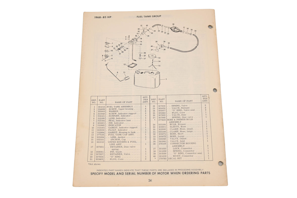 Johnson 383049 1968 Sea-Horse Model 85hp V4A-V4AL-20A Parts Catalog