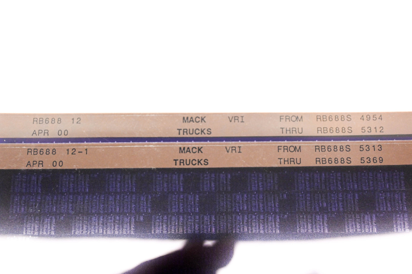 Mack RB688 12, RB688 12-1 RB688S4954 - RB688S5369 VRI Microfiche Lot of 2 NOS