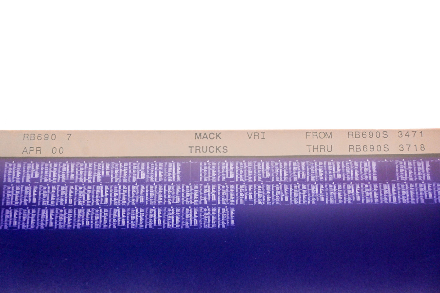 Mack RB690 7 RB690S3471 - R690S3718 VRI Microfiche NOS
