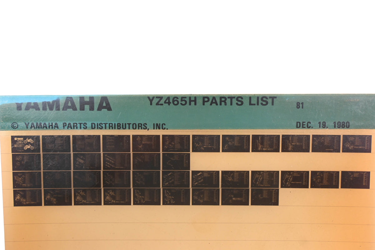 OEM Yamaha AN002-200 YZ465H Parts List Microfiche Rev:12/19/1980