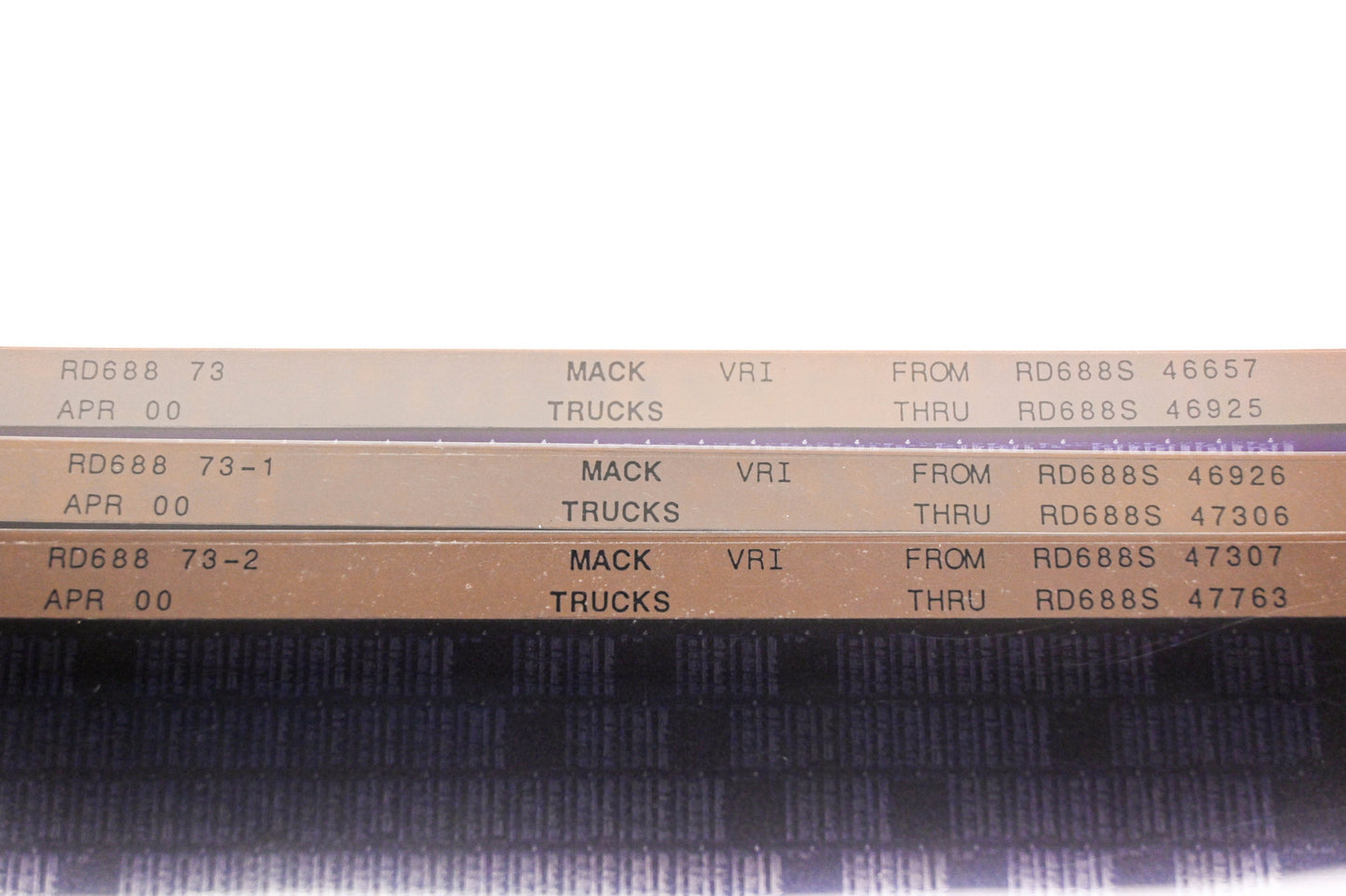 Mack RD688 73, RD688 73-1, RD688 73-2 RD688S46657 - RD688S47763 VRI Microfiche Lot of 3 NOS