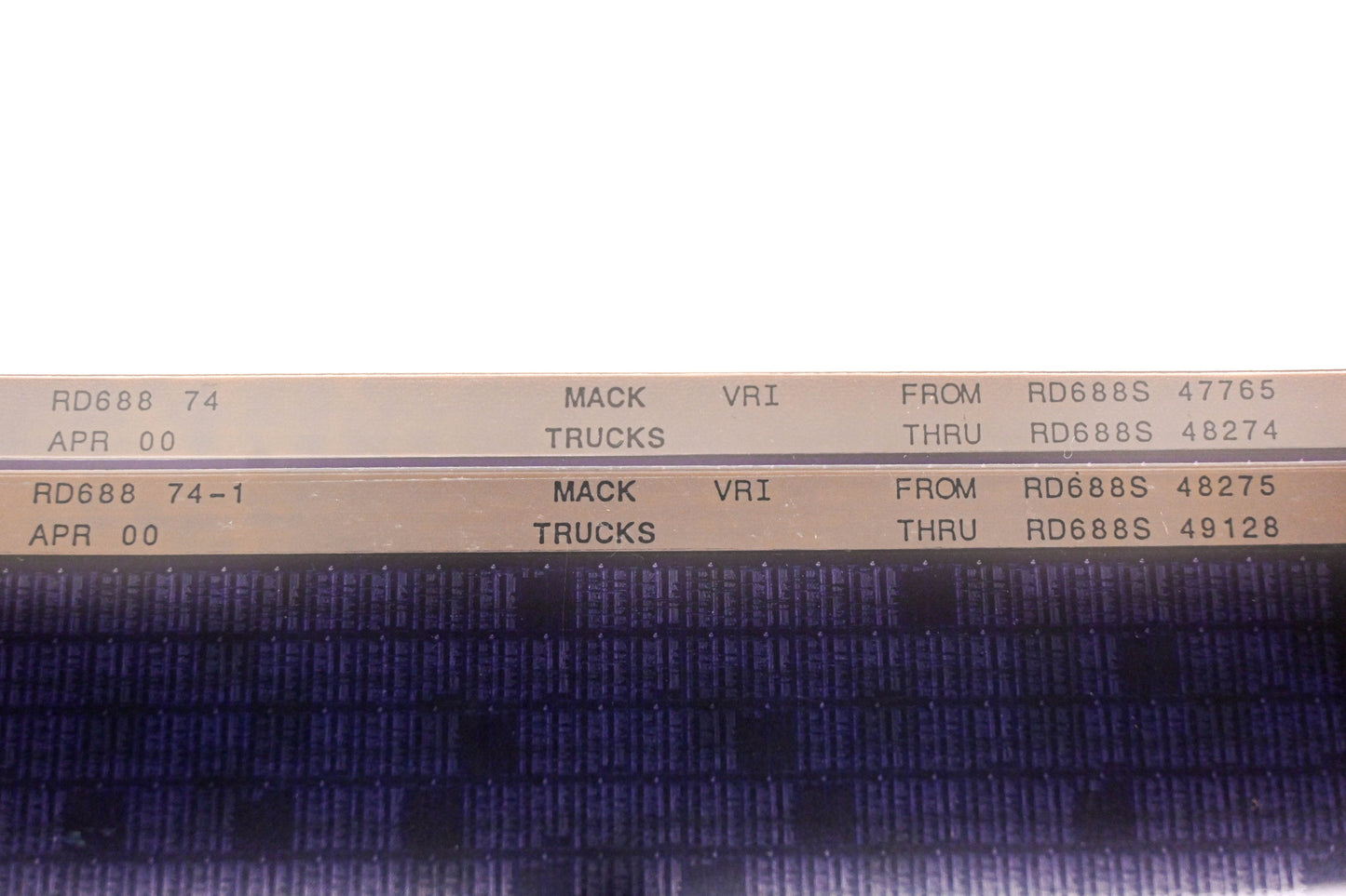 Mack RD688 74, RD688 74-1 RD688S47765 - RD688S49128 VRI Microfiche Lot of 2 NOS