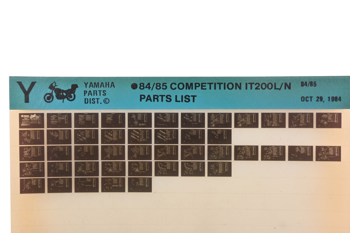 OEM Yamaha AN002-230 1984/85 Competition IT200L/N Parts List Microfiche Rev:10/29/1984
