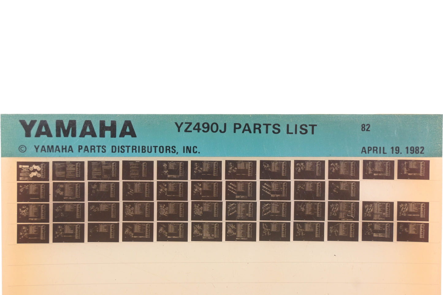OEM Yamaha AM010-68 1982 YX490J Parts List Microfiche Rev:4/19/1982