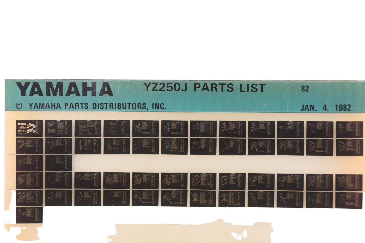 OEM Yamaha AM010-72 1982 YZ250J Parts List Microfiche Rev:1/4/1982
