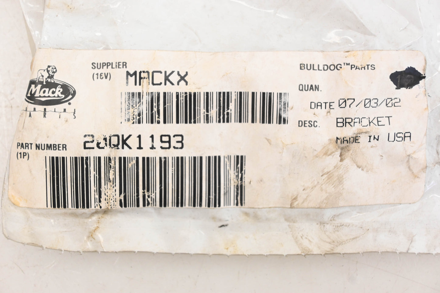 Mack 20QK1193, 25152651 Bracket NOS
