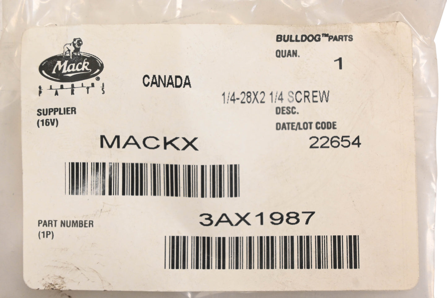 Mack 3AX1987 Screw 1/4-28x2-1/4 NOS