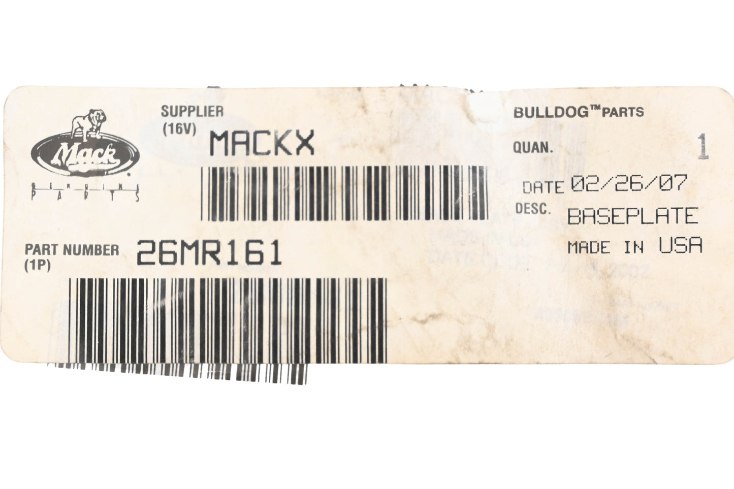 Mack 26MR161, 25153304 Baseplate NOS