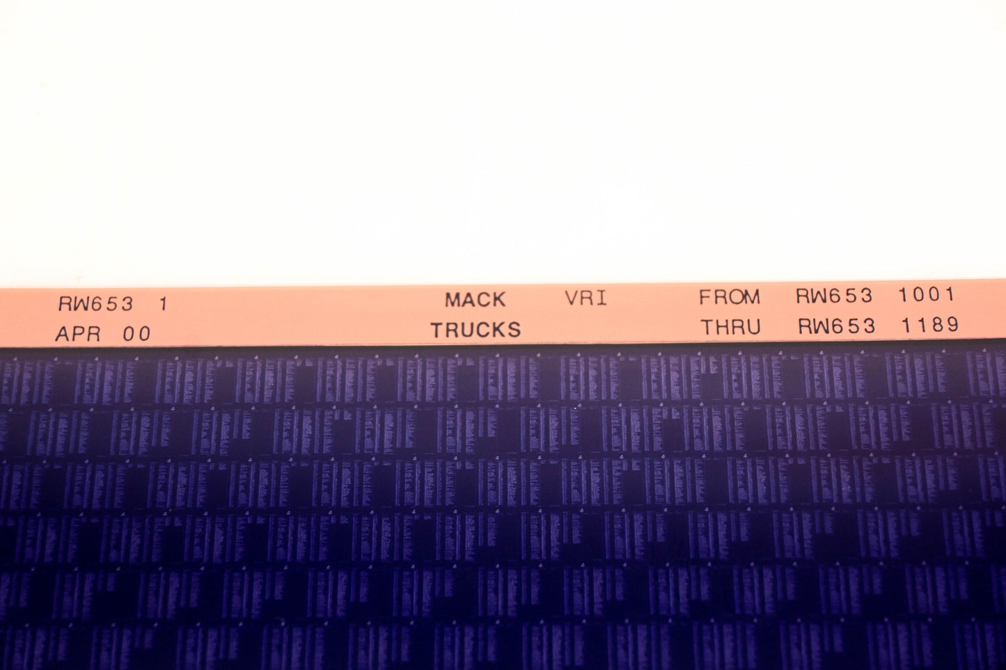 Mack RW653-1 RW6531001 - RW6531189 VRI Microfiche NOS