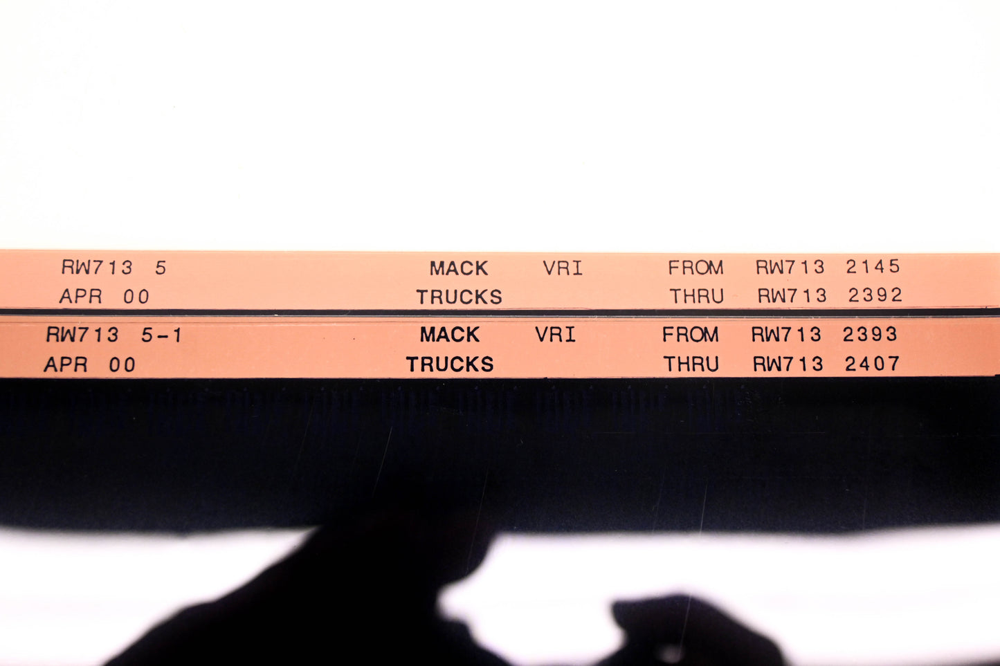 Mack RW713 5, RW713 5-1 RW7132145 - RW7132407 VRI Microfiche Lot of 2 NOS