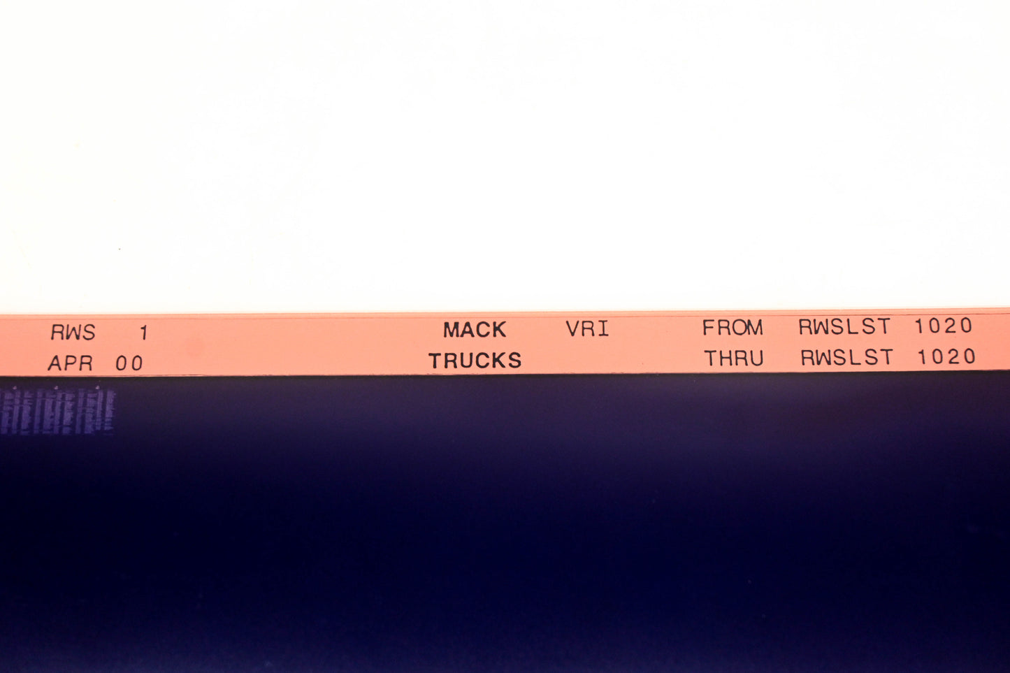 Mack RWS 1 RWSLST1020 VRI Microfiche NOS