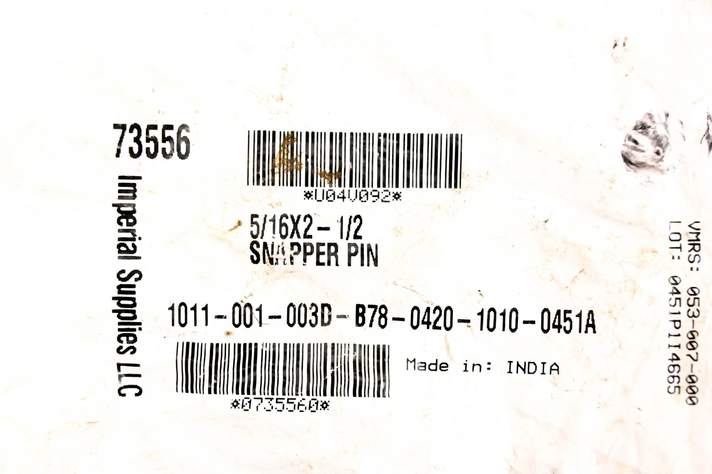 Imperial Supplies 73556 Snapper Pin 5/16x2-1/2 NOS