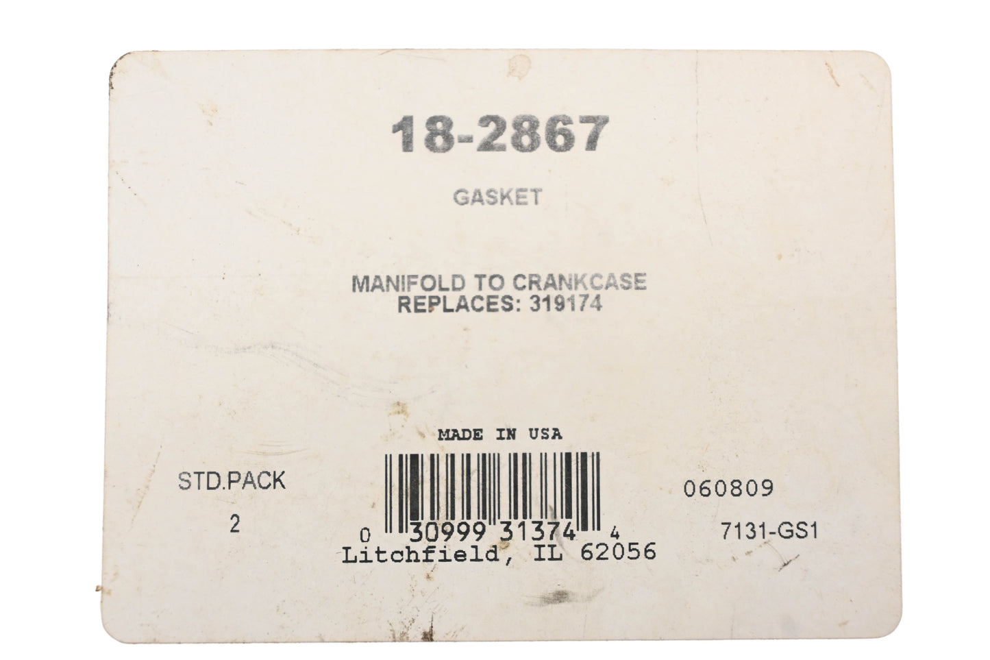 OMC 18-2867, 319174, 0319174 Manifold To Crankcase Gasket NOS