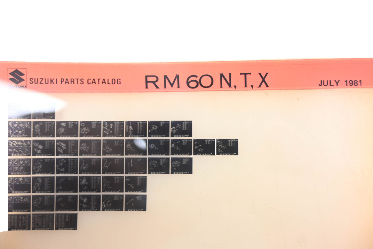 New OEM Suzuki RM60NTX RM60 N,T,X Parts Catalogue Microfiche Rev: 7/1981 NOS
