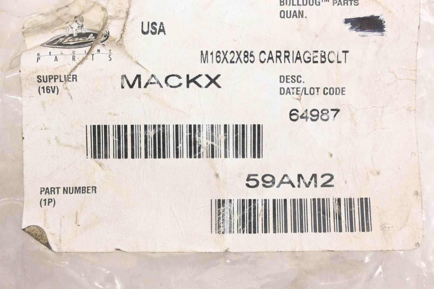 Mack 59AM2, 25087797 Carriage Bolt NOS