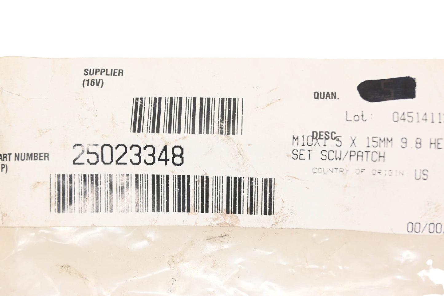 Mack 25023348 M10X1.5X15MM Hex Screw NOS
