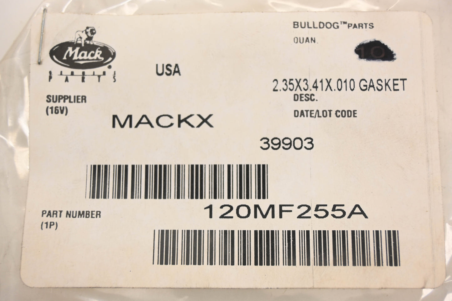 Mack 120MF255A 2.35X3.41X.010 Gasket NOS