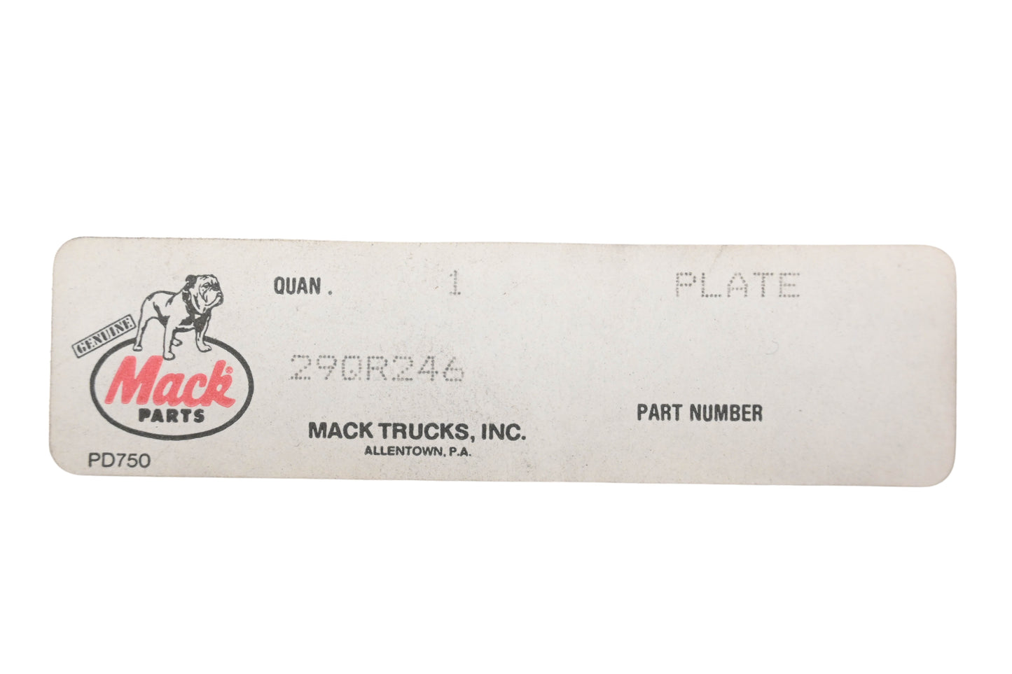 Mack 29QR246 Plate NOS