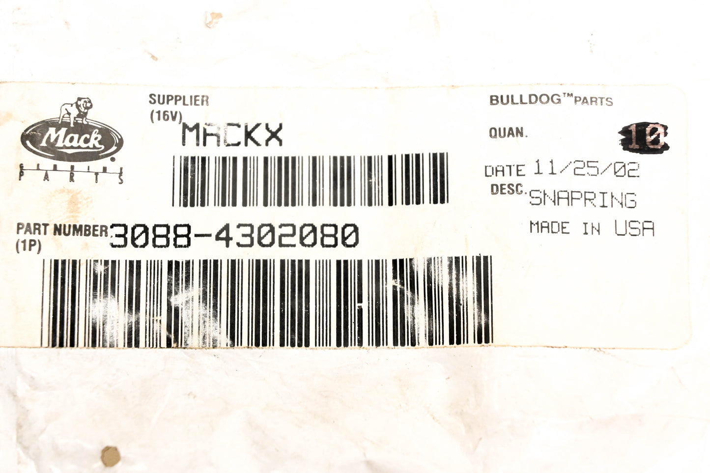 Mack 3088-4302080 Snap Ring NOS